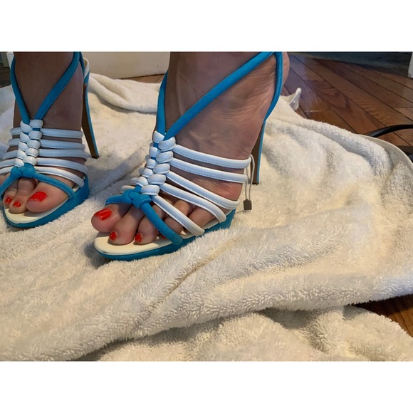New Old Stock POLLINI 🍭 BaBy BluE + WhIte Heels 9 - Picture 15 of 16